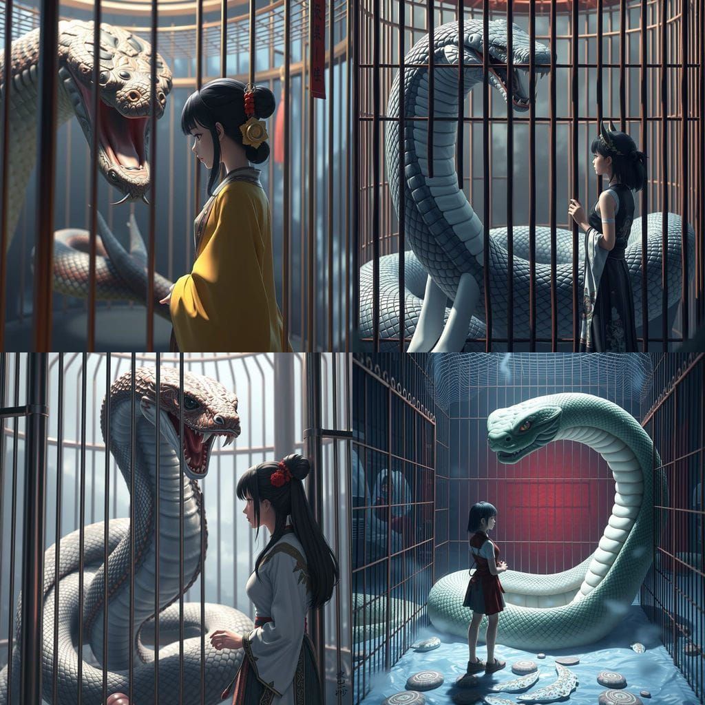 Woman Visits Trapped Naga in Haunting Anime-Inspired Art