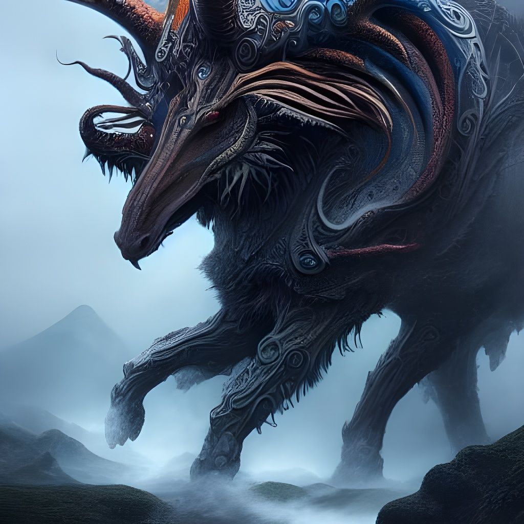Epic Mythical Beast in Hyper-Detailed Digital Illustration
