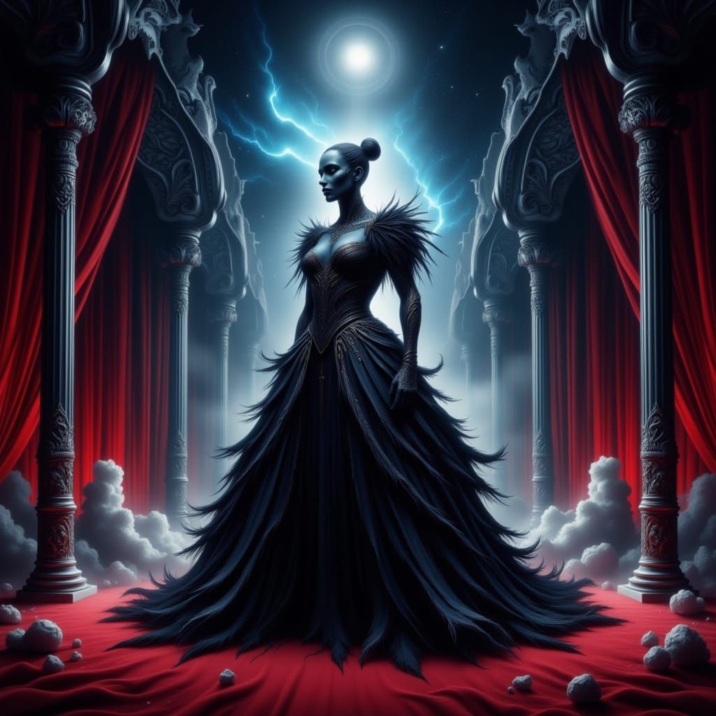 Velvet Gown Figure in Celestial Starscape