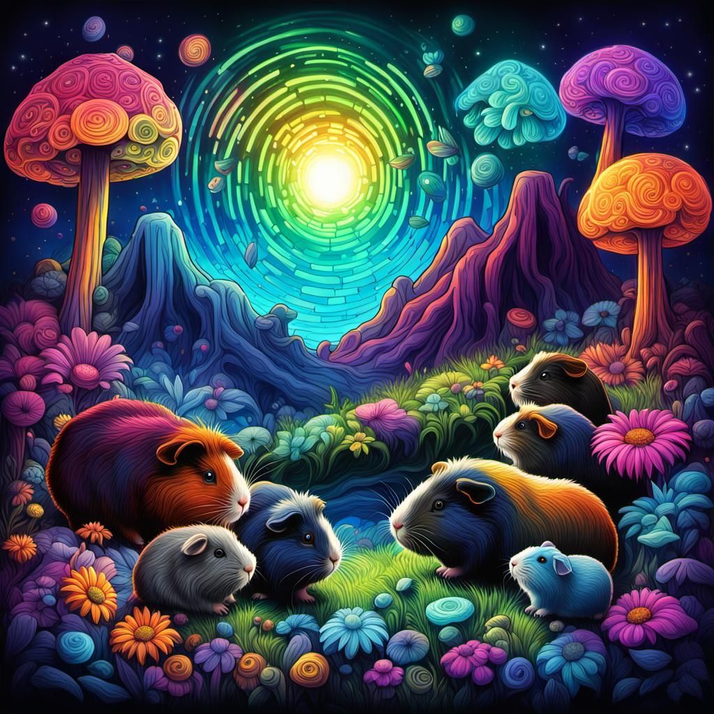 Psychedelic Fantasy Landscape with Guinea Pigs
