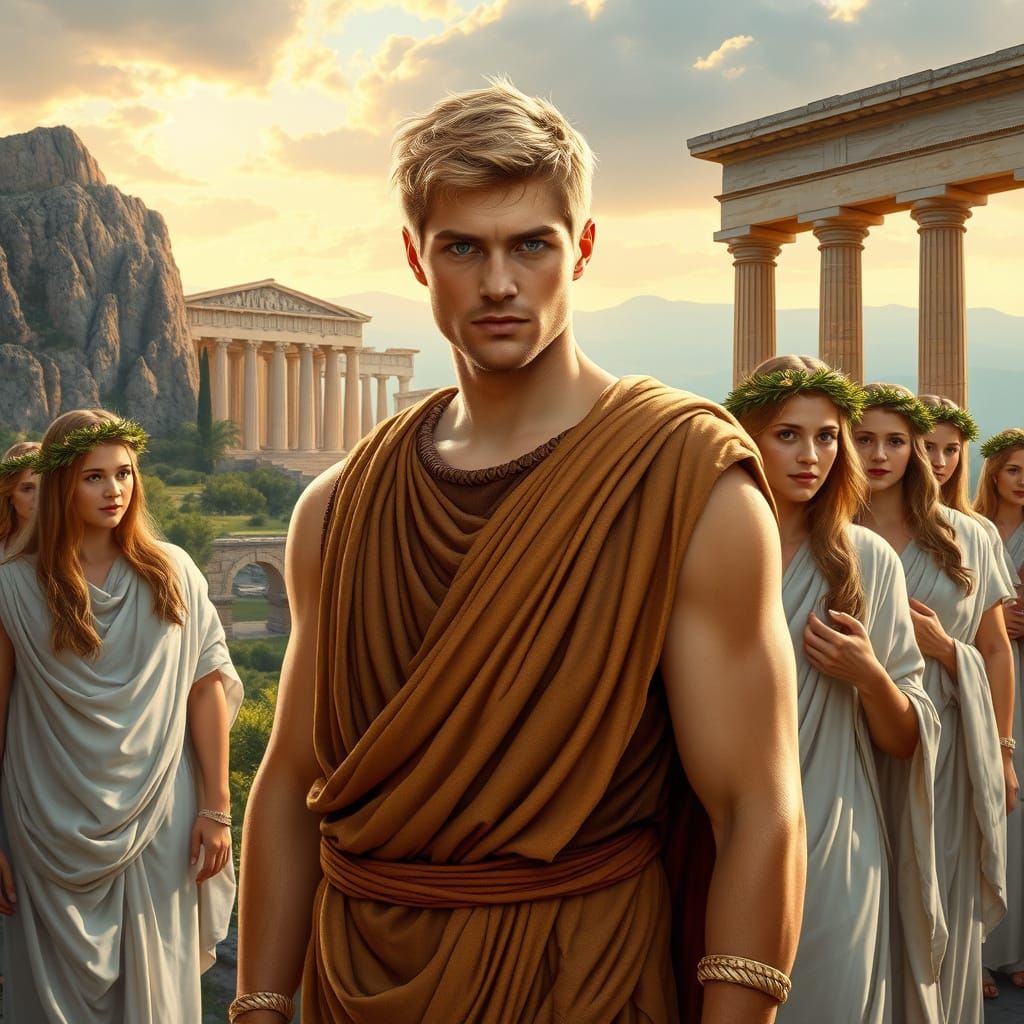 Roman Patrician Surrounded by Vestal Virgins in Sicilian Lan...