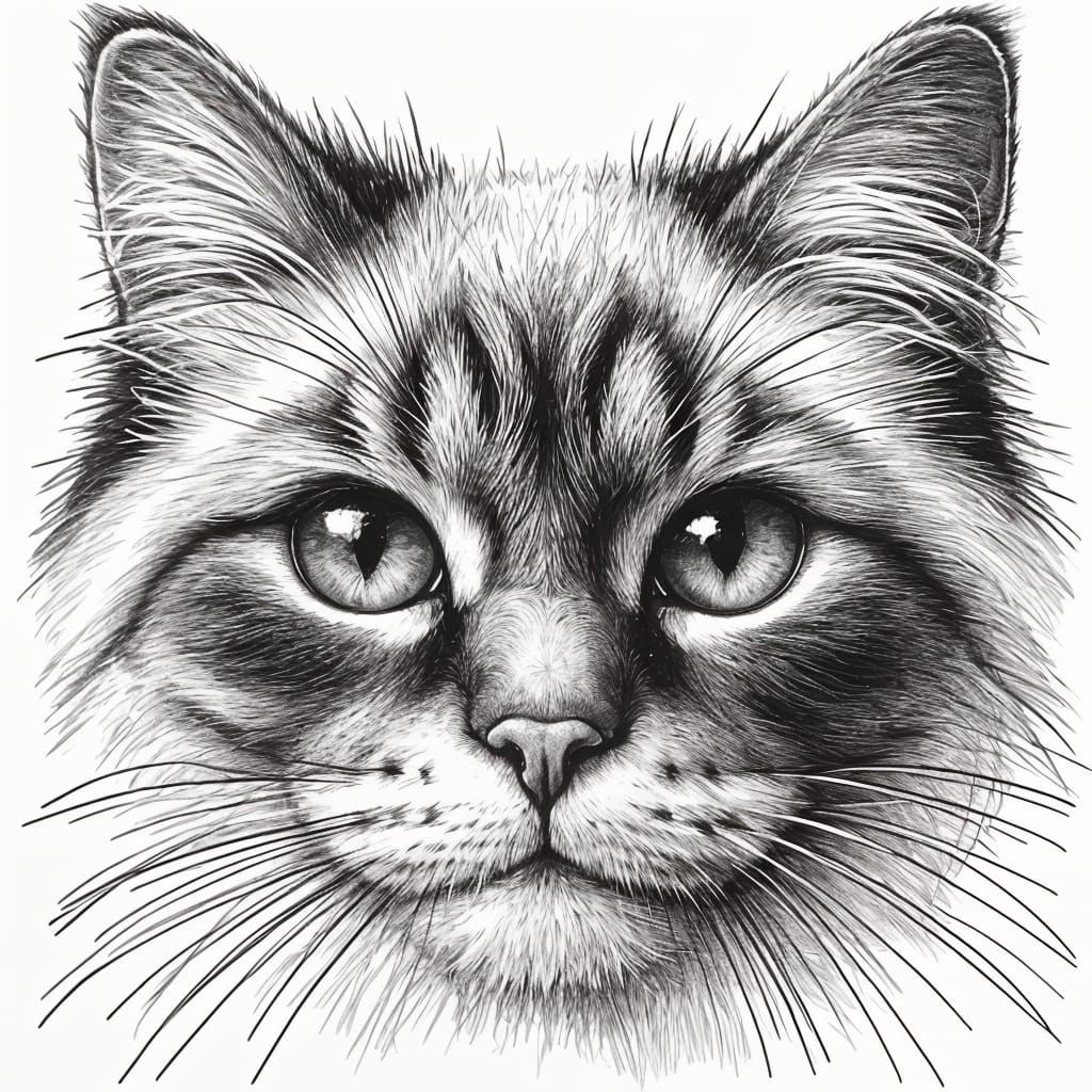 Minimalist Pencil Sketch Portrait of a Serene Cat