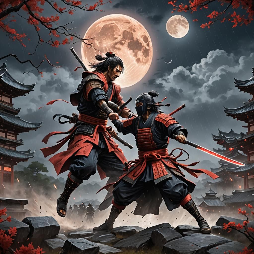 Samurai vs Ninja: Intense Moonlit Battle