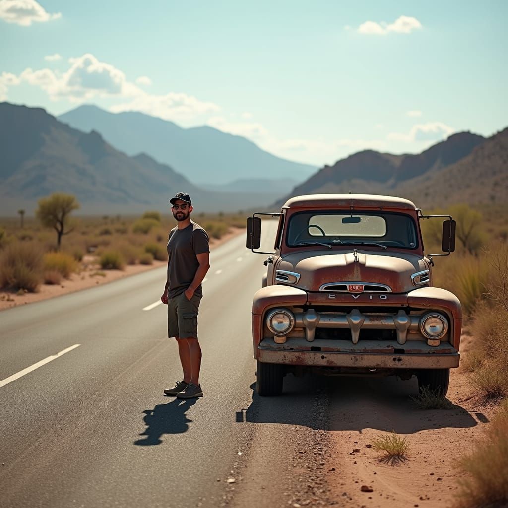 Arizona Desert Roadside Scene with Vintage Truck