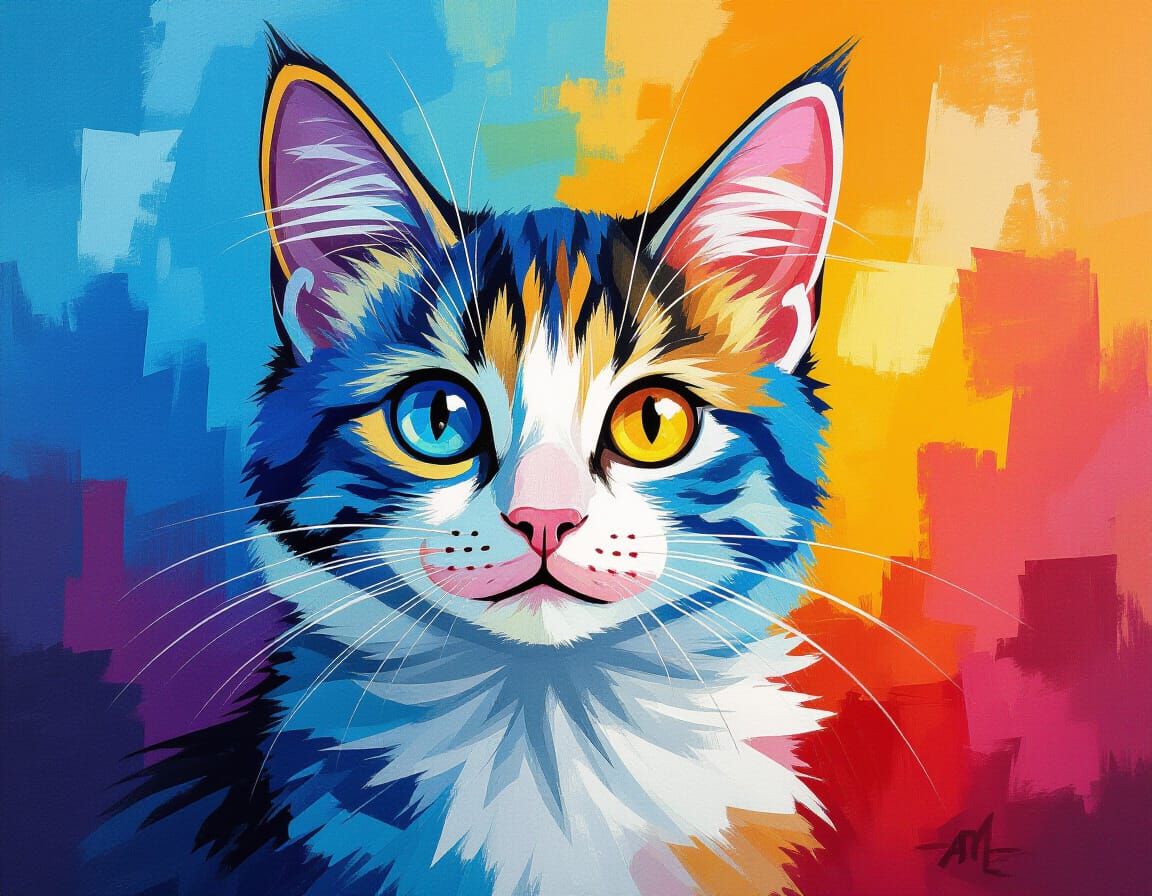 Vibrant Pop Art Cat Portrait with Bold Brushstrokes