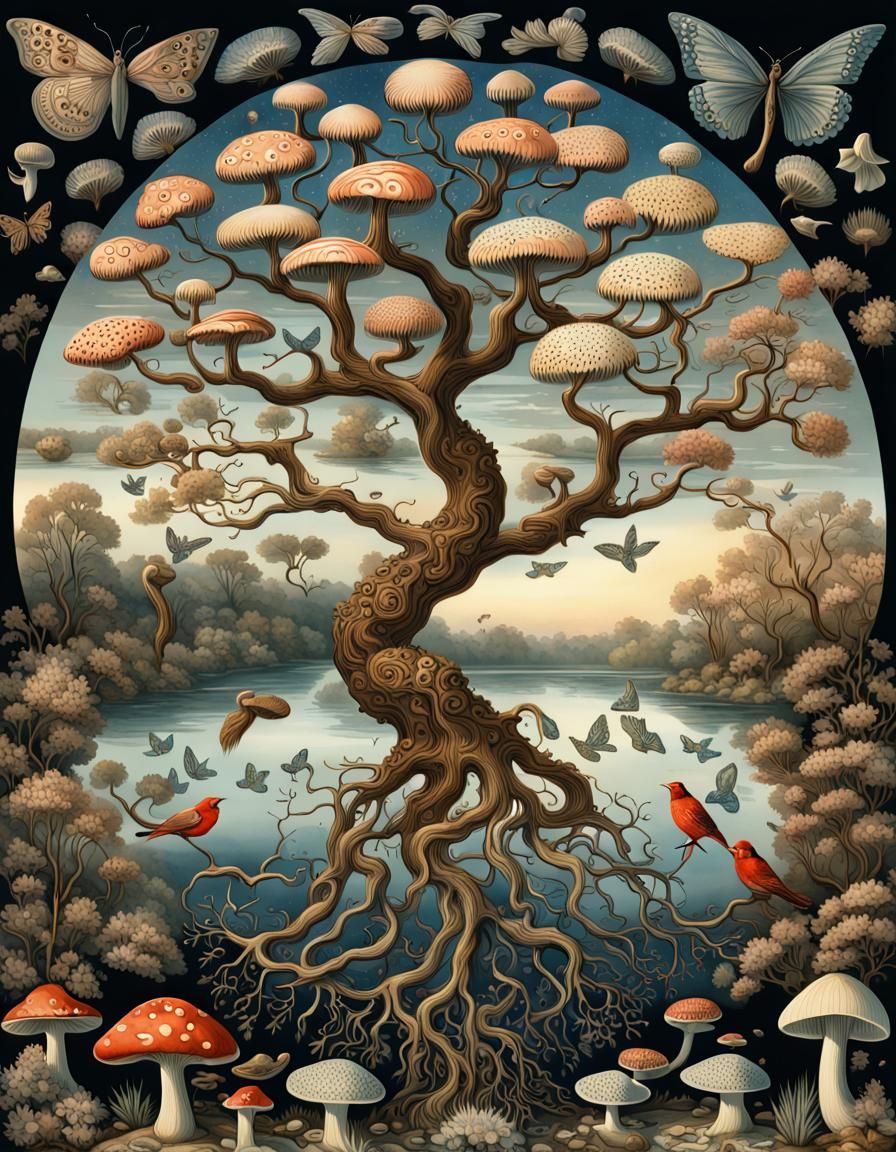 Cosmic Tree of Life: A Surreal Watercolor