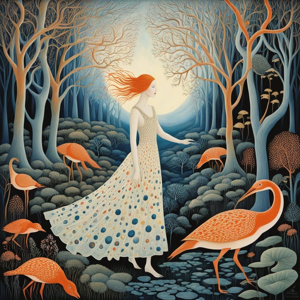 Whirling Spirit in Lush Patterns, Surrounded by Ethereal Cre...