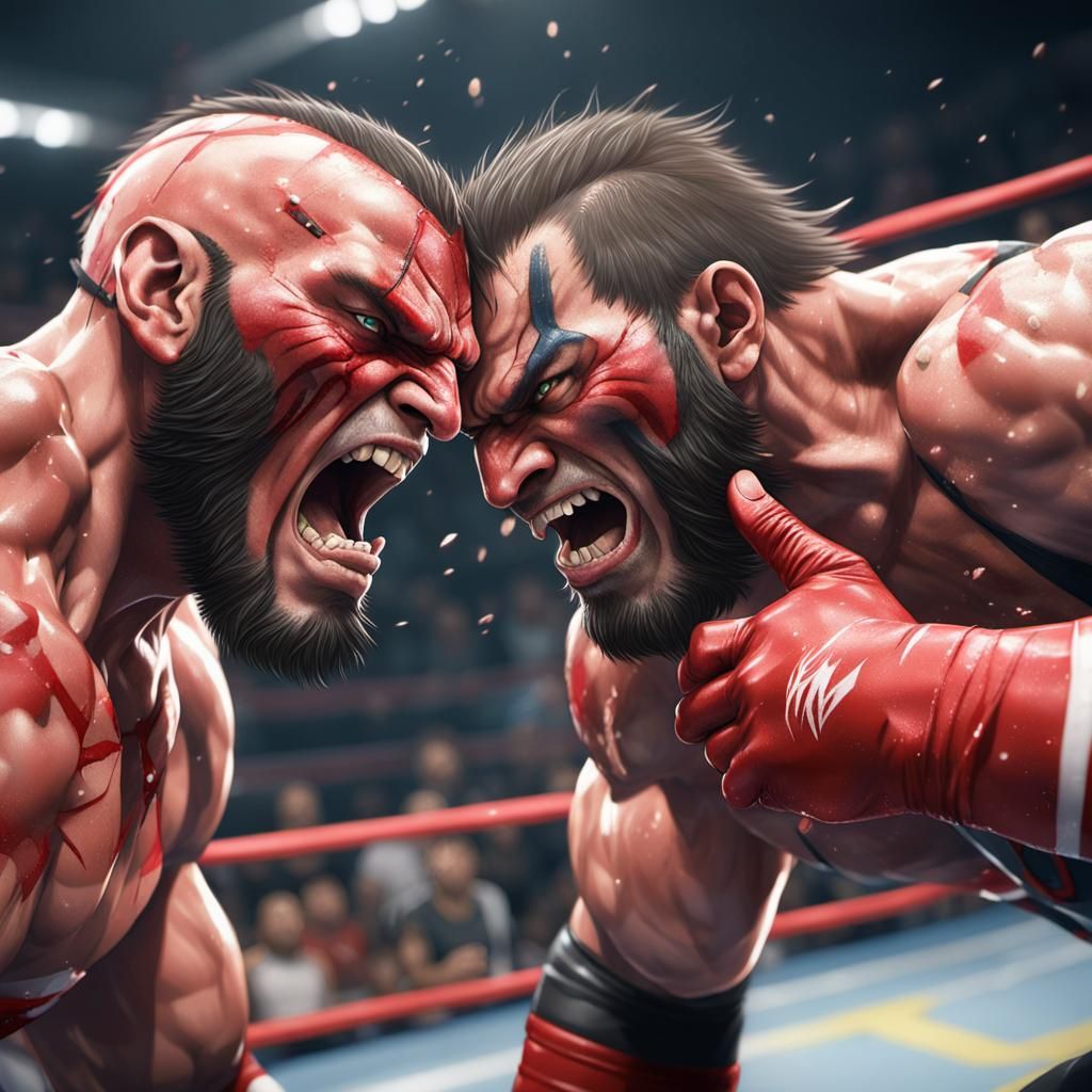 Wrestler Applying Iron Claw in 3D Anime Art