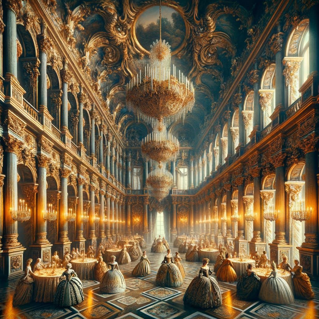 Baroque Ballroom Grandeur in Hyper-Realistic Oil Painting St...