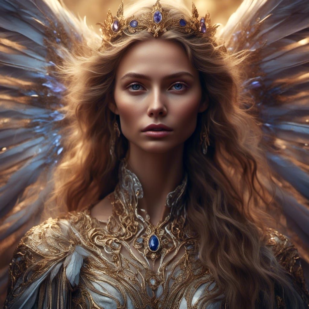 Hyperrealistic Angel Portrait with Sapphire and Amethyst Col...