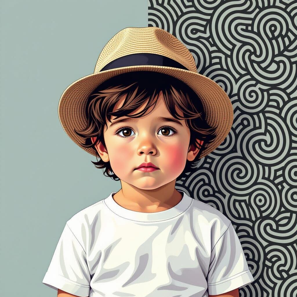 Monochromatic Portrait of Boy with Abstract Elements