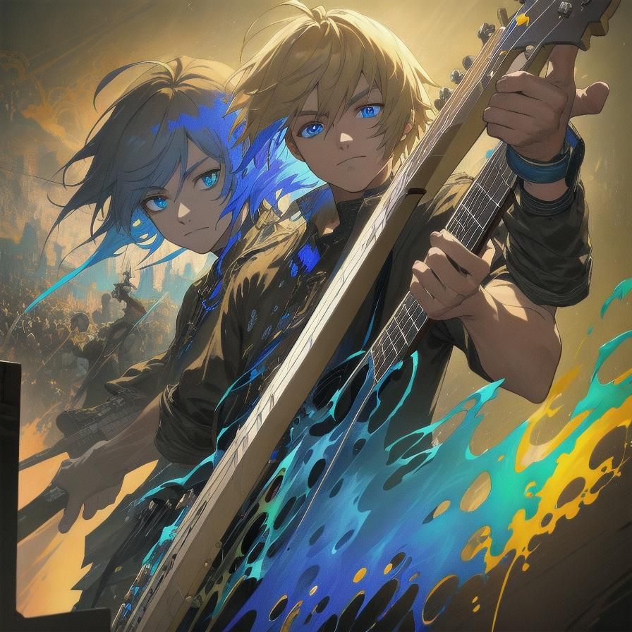 Cat-Human Guitarist in Fantasy Classroom, Detailed Digital A...