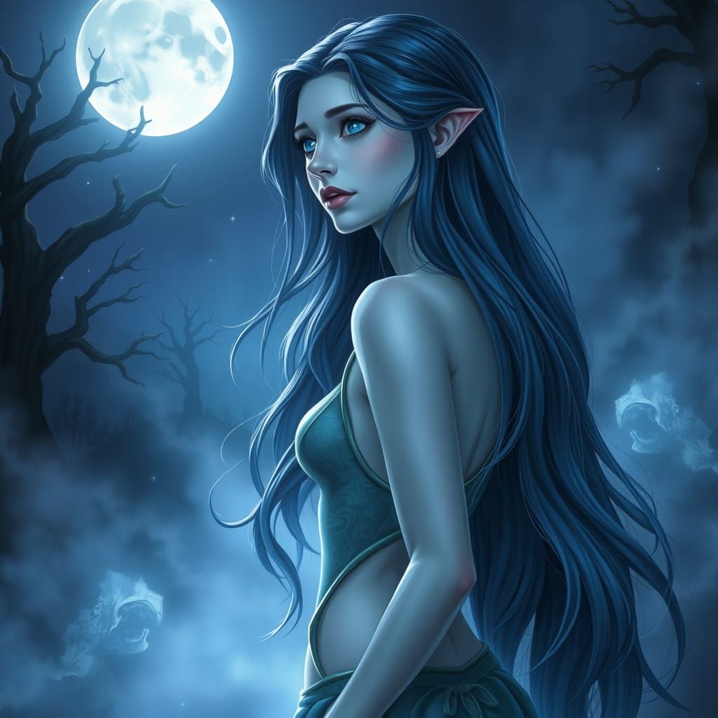 Celestial Moon Goddess in Dreamy Landscape