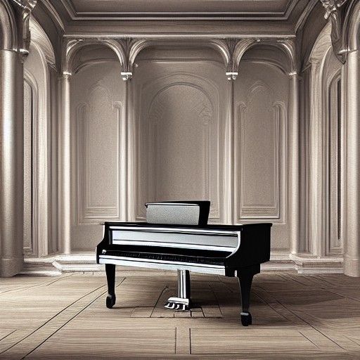 Silver Piano in Castle: Detailed Matte Painting