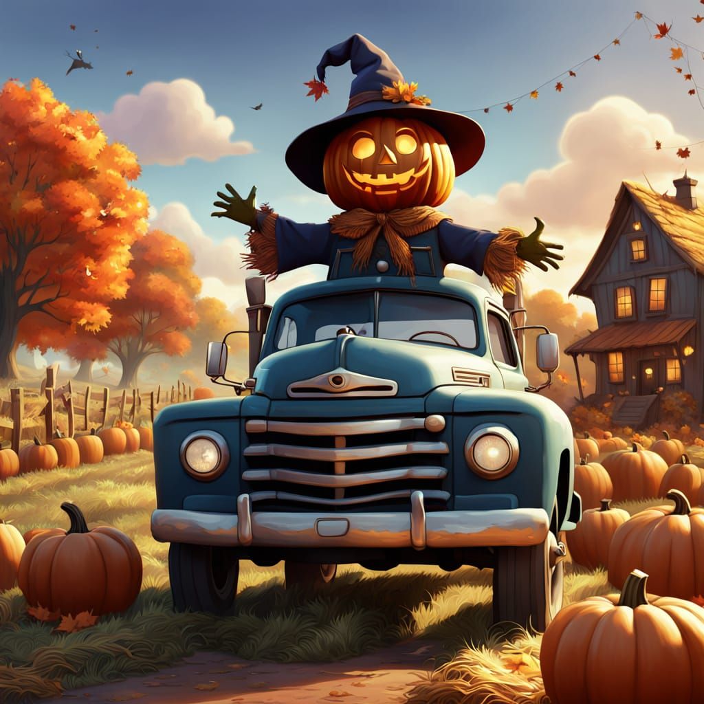 Pixar Style Spooky Harvest Festival with Cute Ghosts