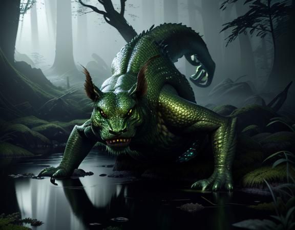 Female Amphiboid in Eerie Swamp, 3D Game Graphics