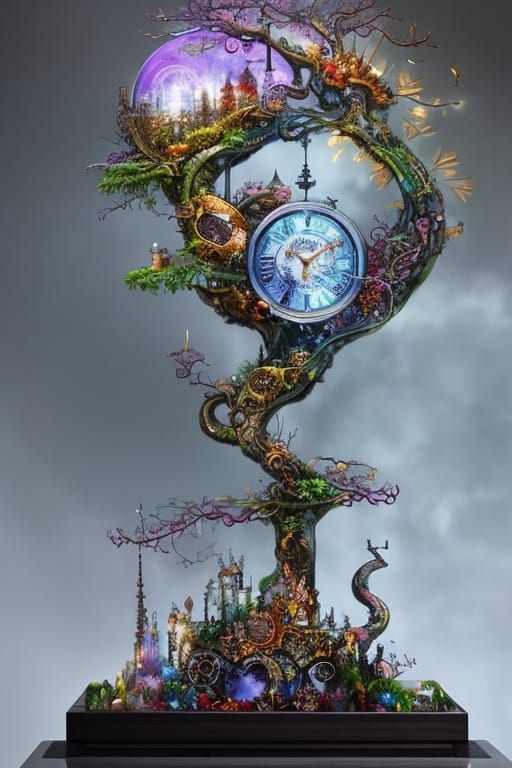 Clockpunk Glass Bonsai Village: Detailed Digital Painting