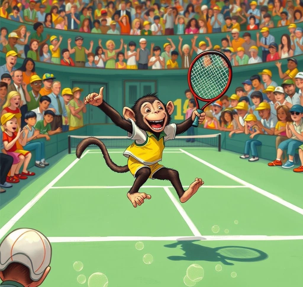 Monkey Tennis Player in Whimsical Style
