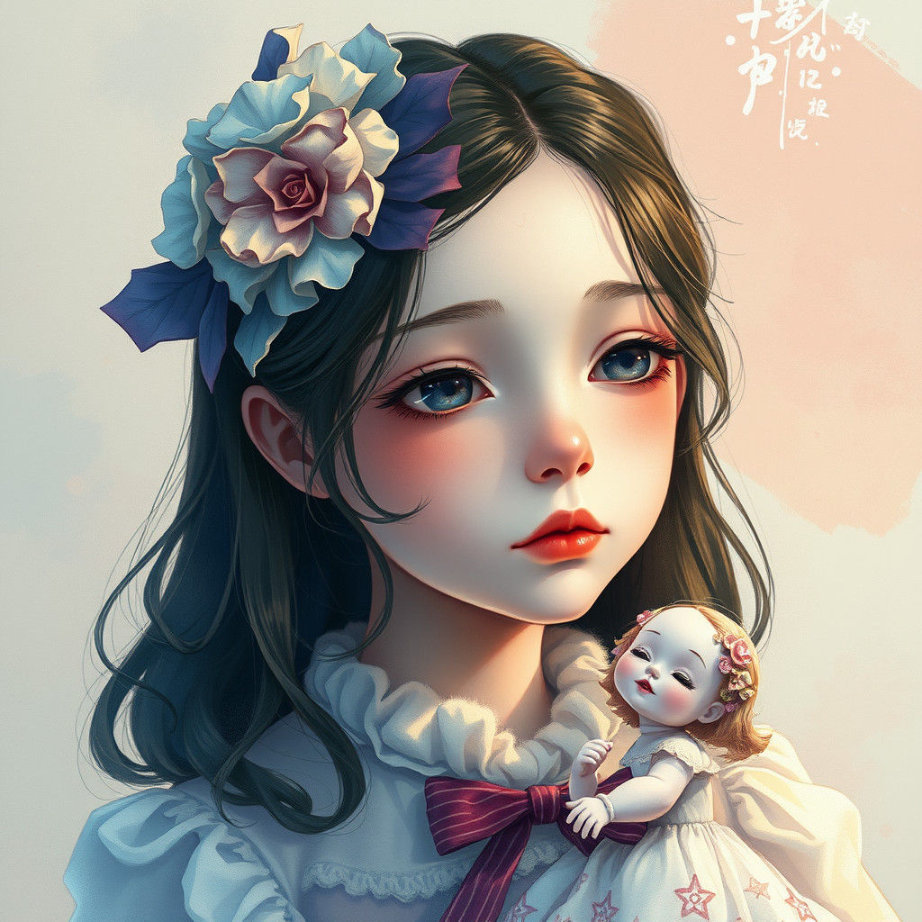 Ethereal Girl Transforms into Porcelain Doll: Anime Style