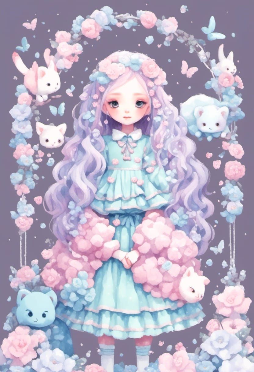 Pastel Kawaii Animal Girl Illustration