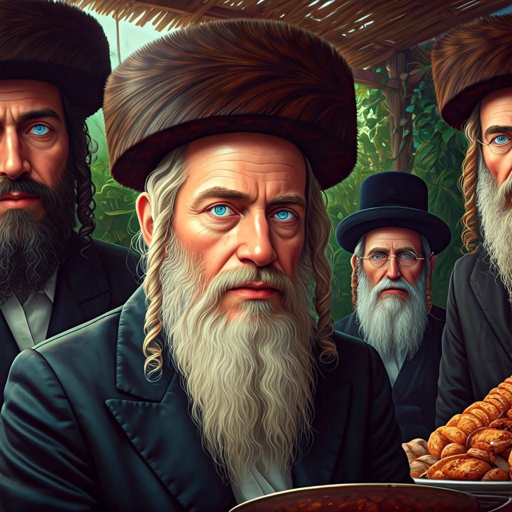 Hasidic Jews in Sukkah: Hyperrealistic Concept Art