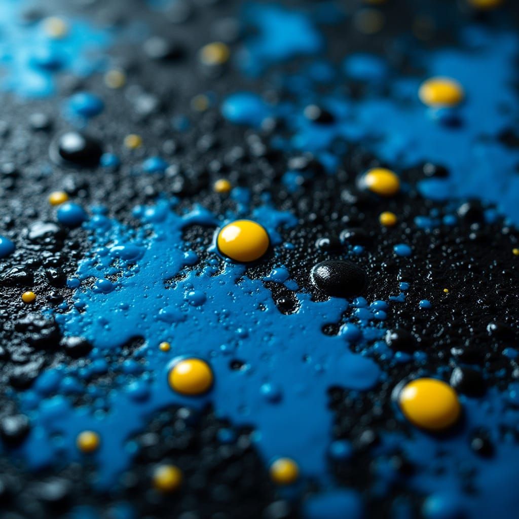Abstract Organic Texture with Blue, Black, and Yellow Blotch...