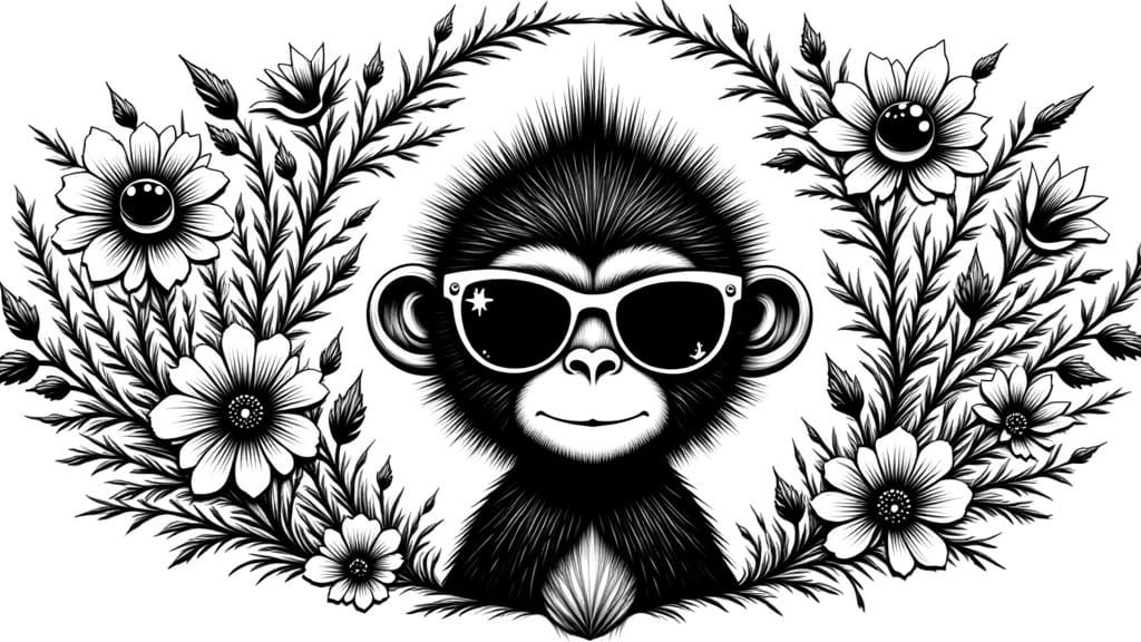 Playful Monkey in Art Nouveau Setting with Modern Flair