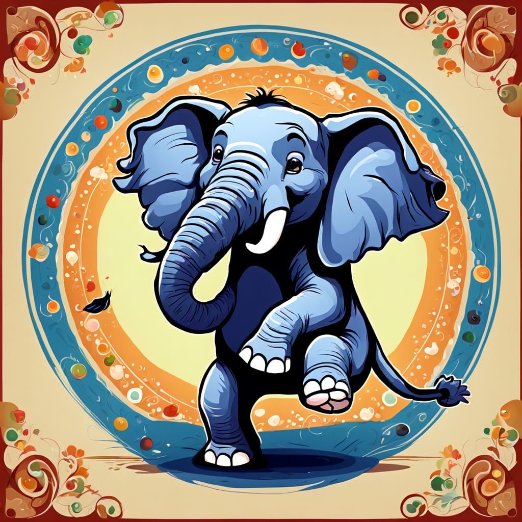 Dancing Elephant Cartoon in Vibrant Colors