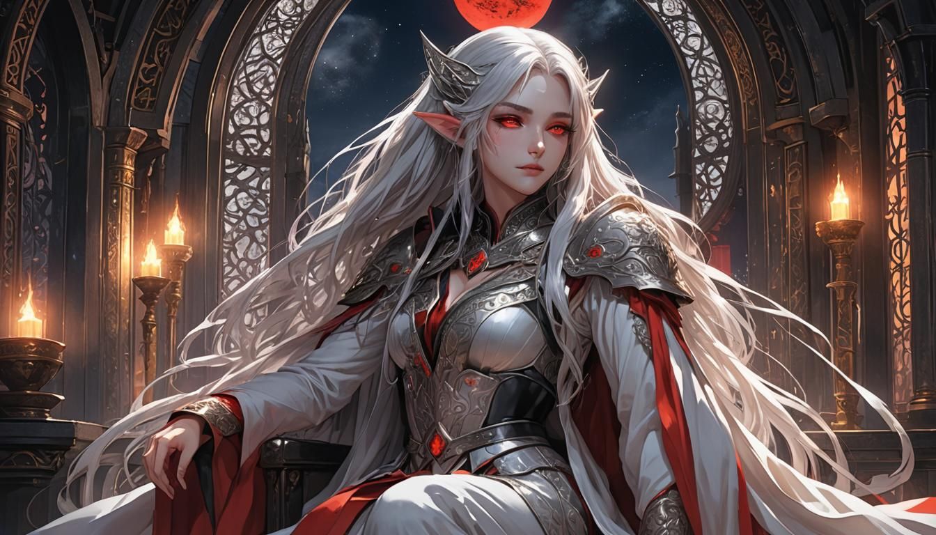 Gorgeous Elf with Red Eyes in Cel-Shaded Style