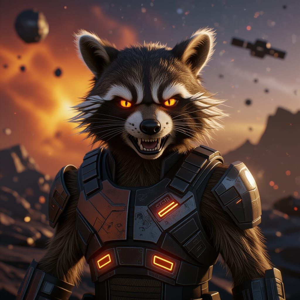 Rocket Raccoon in Cosmic Battle, Unreal Engine Style