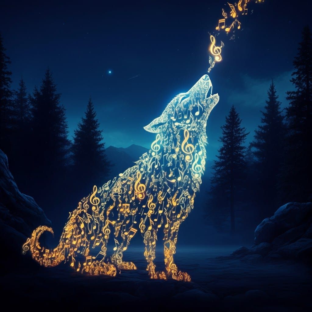 Musical Wolf in Wilderness Landscape