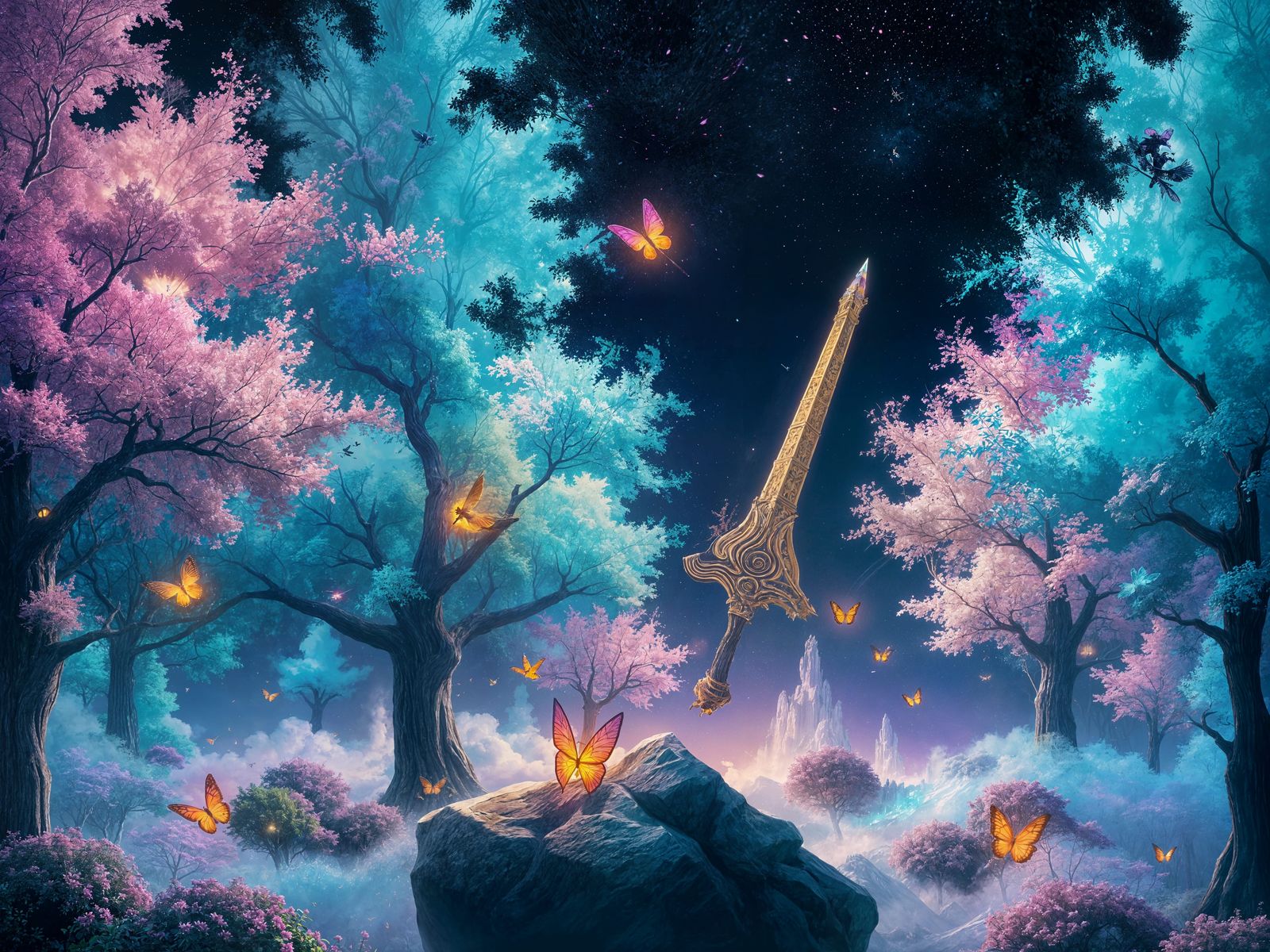 Glowing Mystical Land with Sword, Graffiti Art