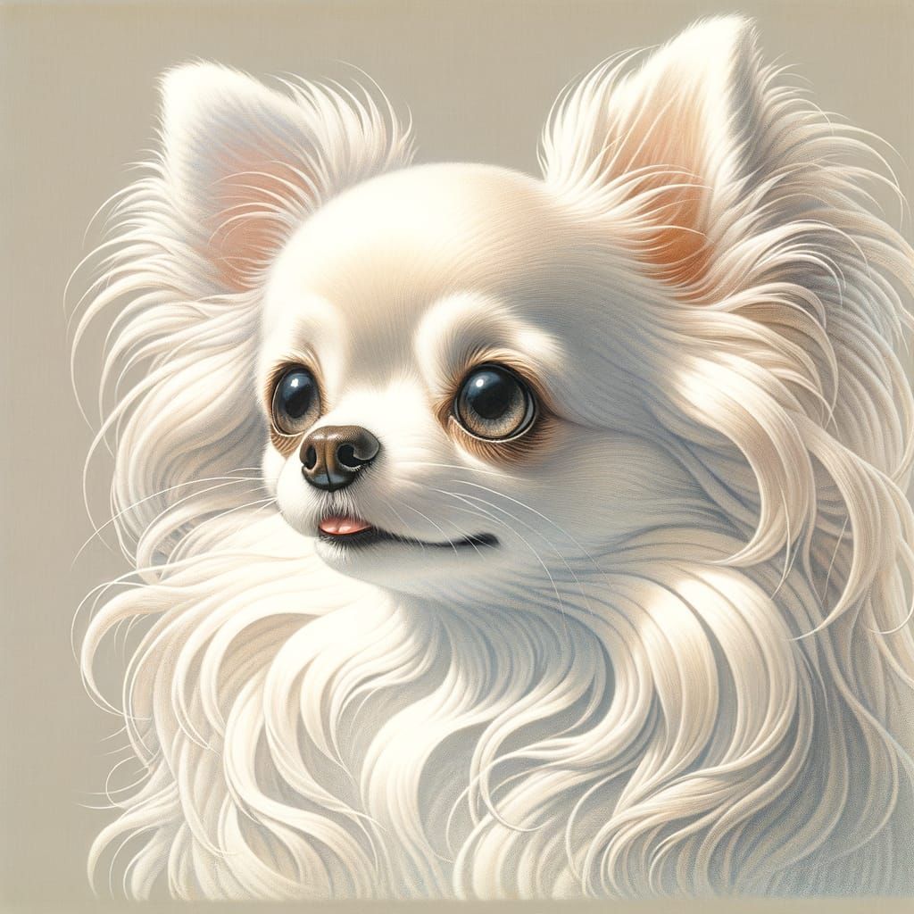 Fanciful Long-Haired Chihuahua in Whimsical Japanese Style