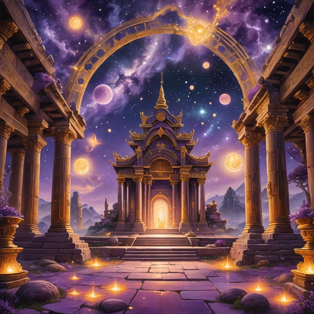 Ancient Temple Altar in Dreamlike Landscape