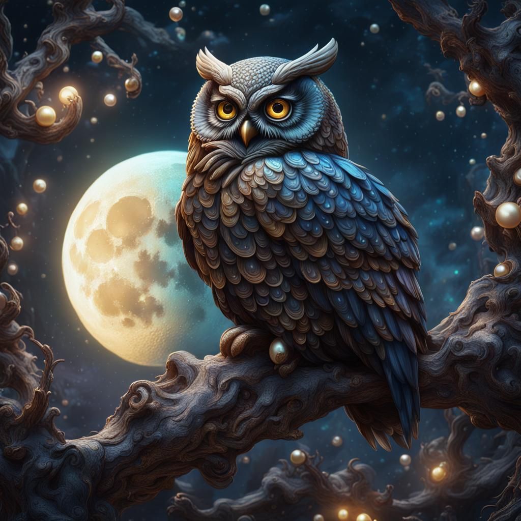 Moon Owl Pearls: Detailed Fantasy Concept Art