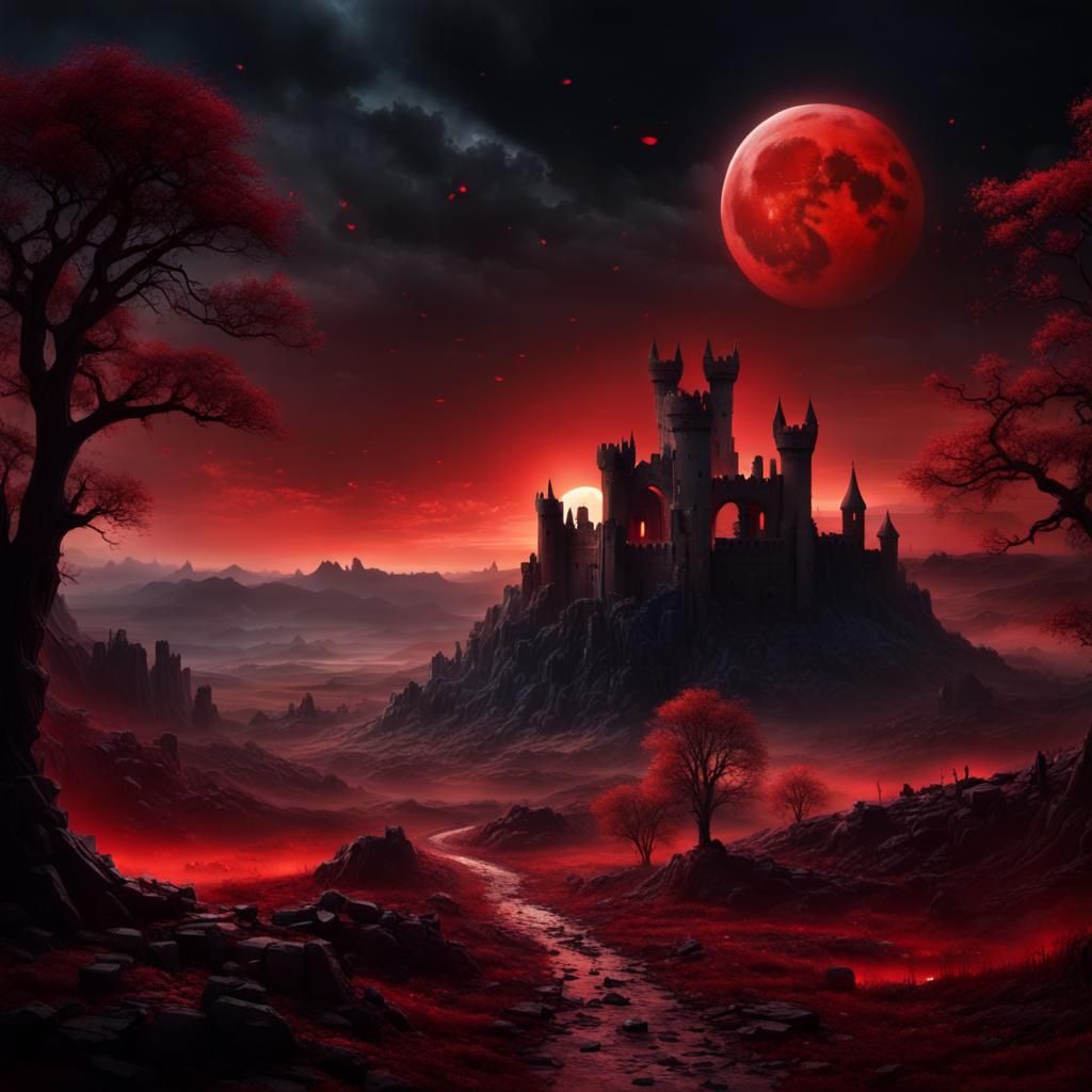 Valley of Death at Midnight Under Blood Moon