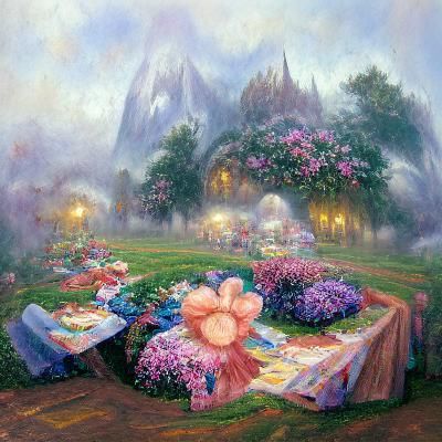 Ethereal Flower Picnic in Hyperdetailed Fantasy Style