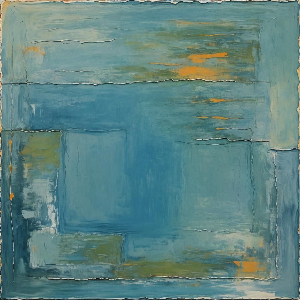 Abstract Blue Pool in Gouache and Watercolor Style