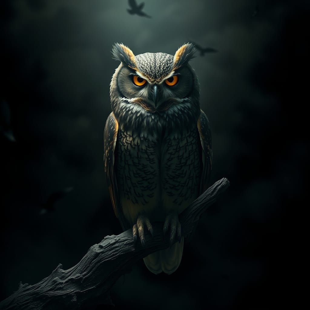 Majestic Owl Illuminates Darkened Landscape in Cyberpunk Aes...