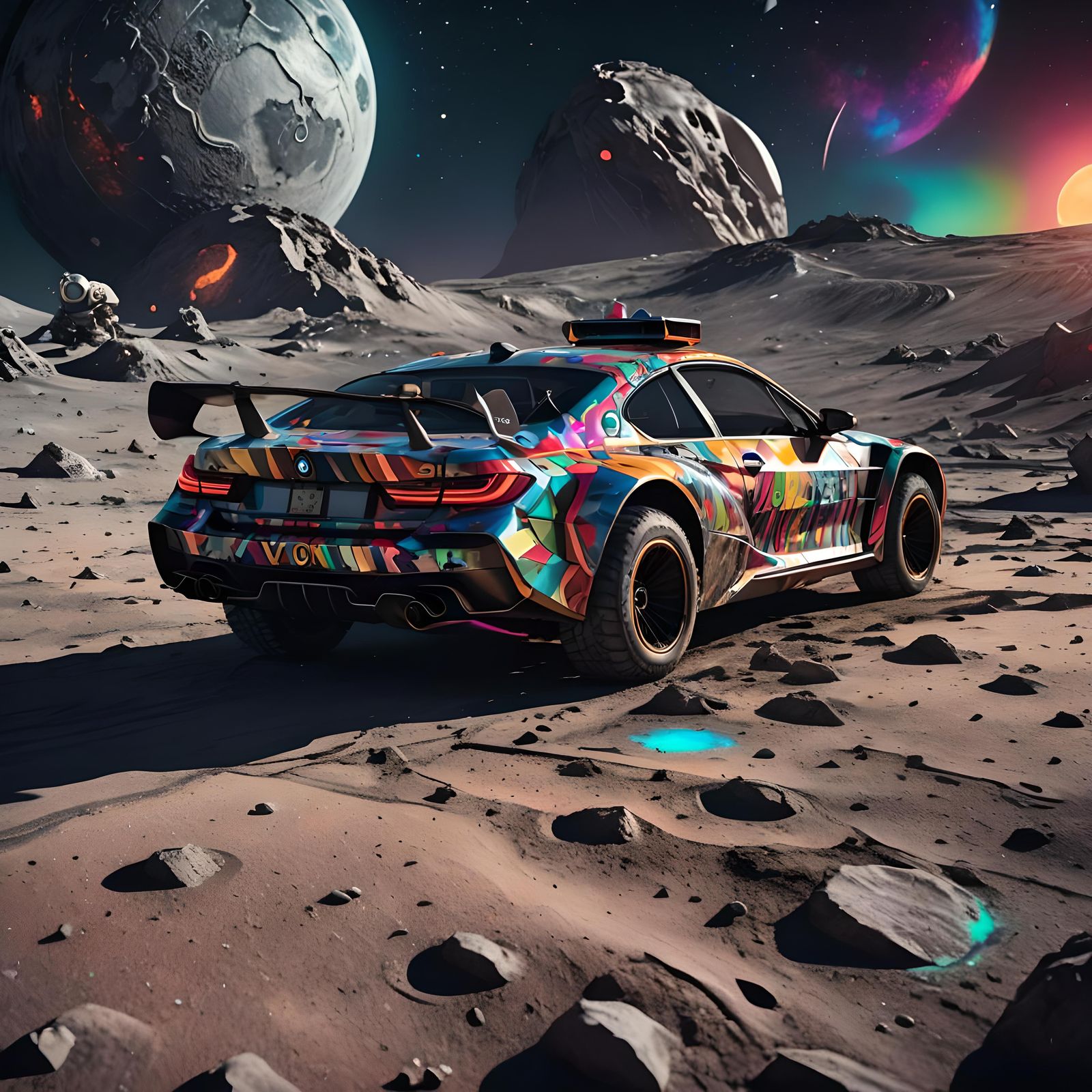 A BMW art car on the moon