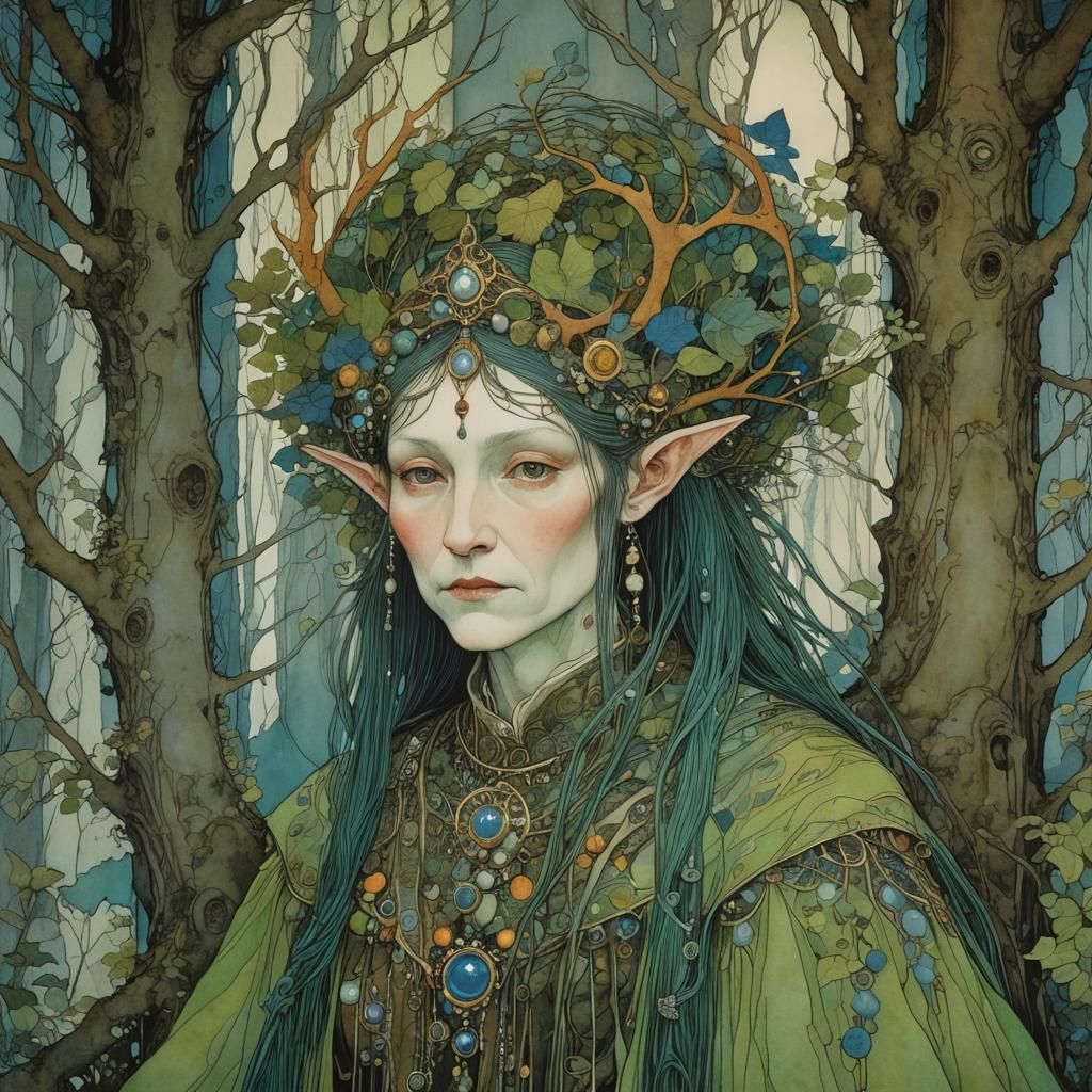 Ethereal Elven Matriarch in Whimsical Harmony