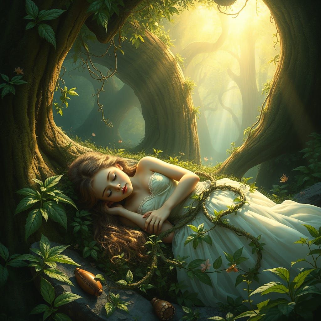 Princess Slumbering in Enchanted Forest Glade