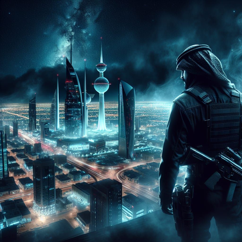 Futuristic Kuwait City at Night in Cyberpunk Style