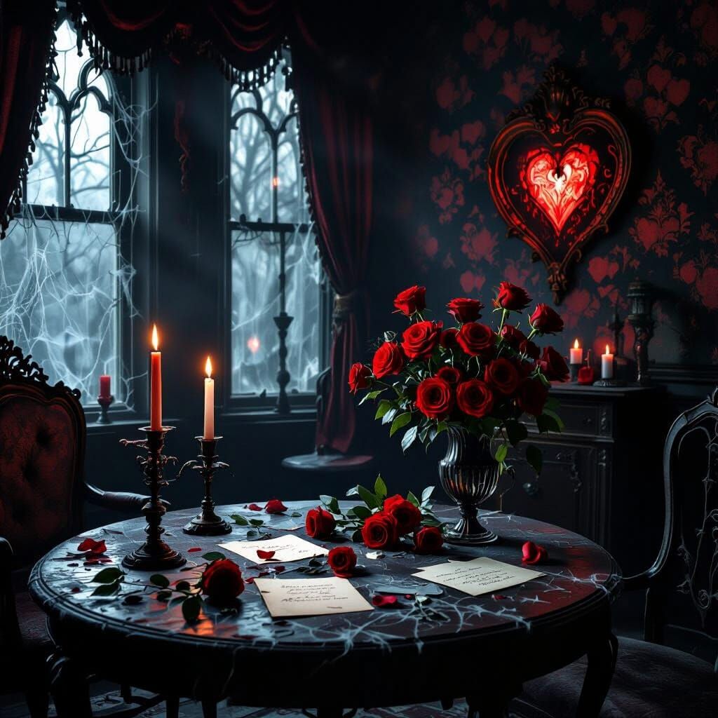 Haunted Victorian Valentine's Day Living Room
