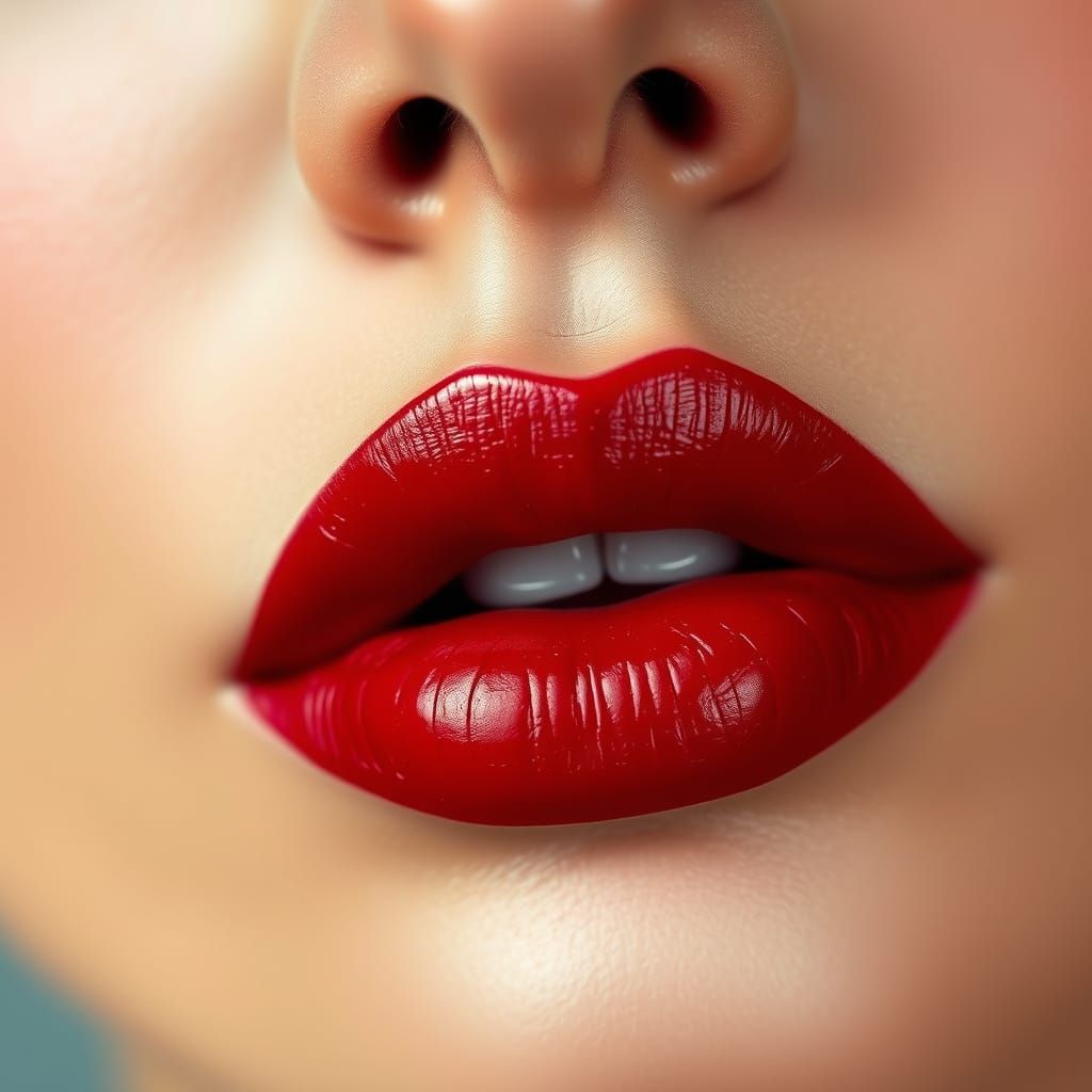 Red Lips Art Nouveau Pop Art Close-Up