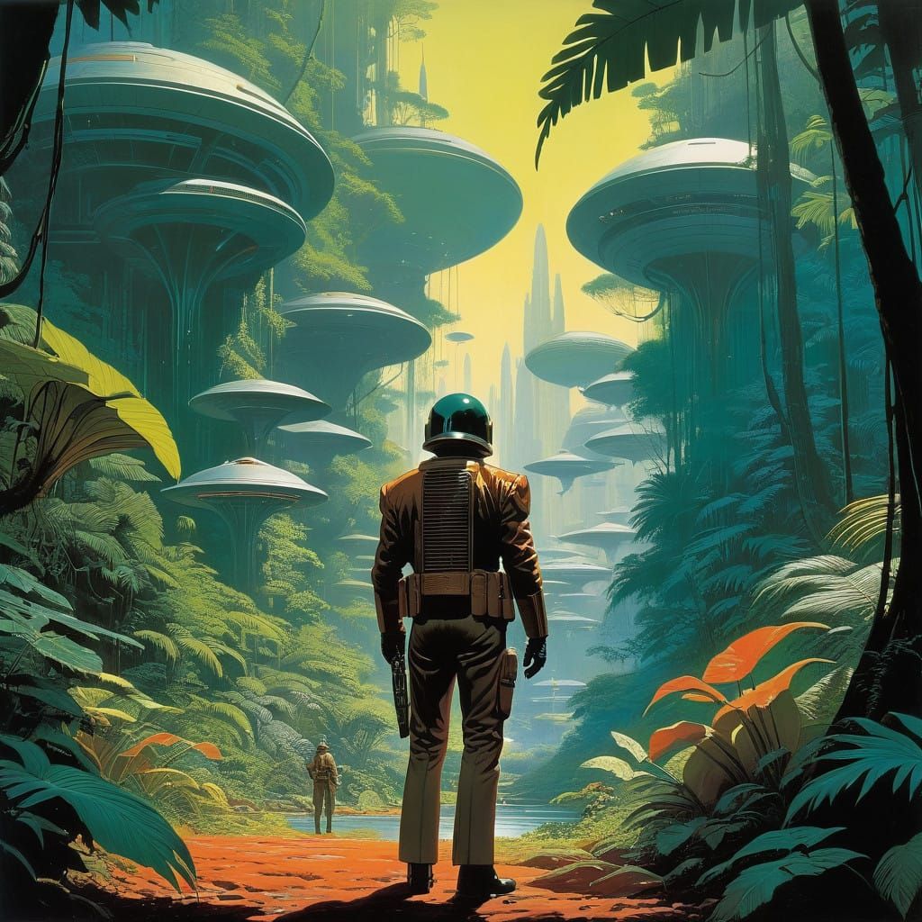 Venusian Jungle Explorer in Retro-Futuristic Style