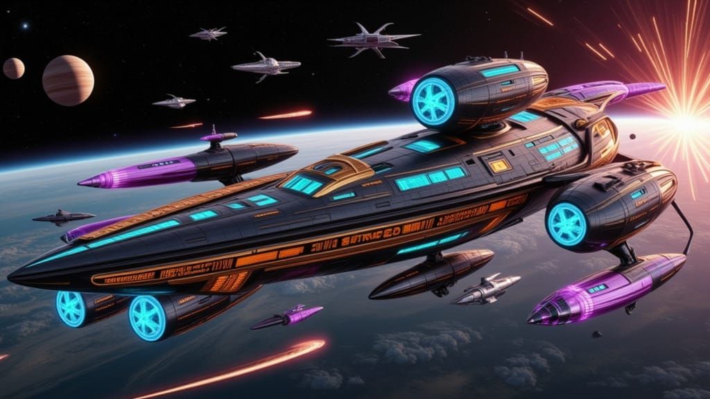 Cosmic Starship in Futuristic Space Battle