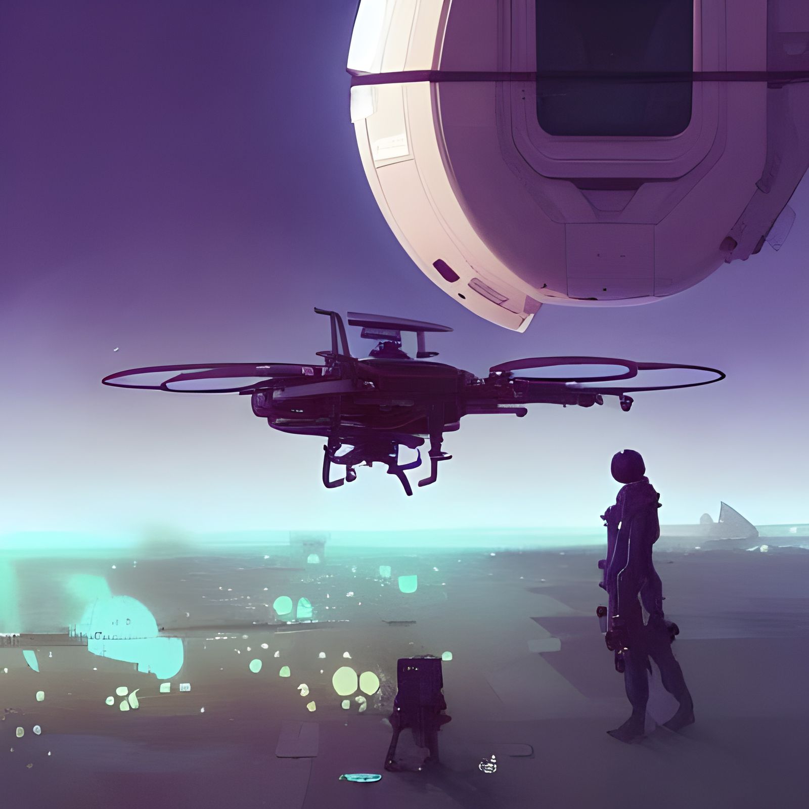 Futuristic Drone Medivac Portrait on Alien Planet