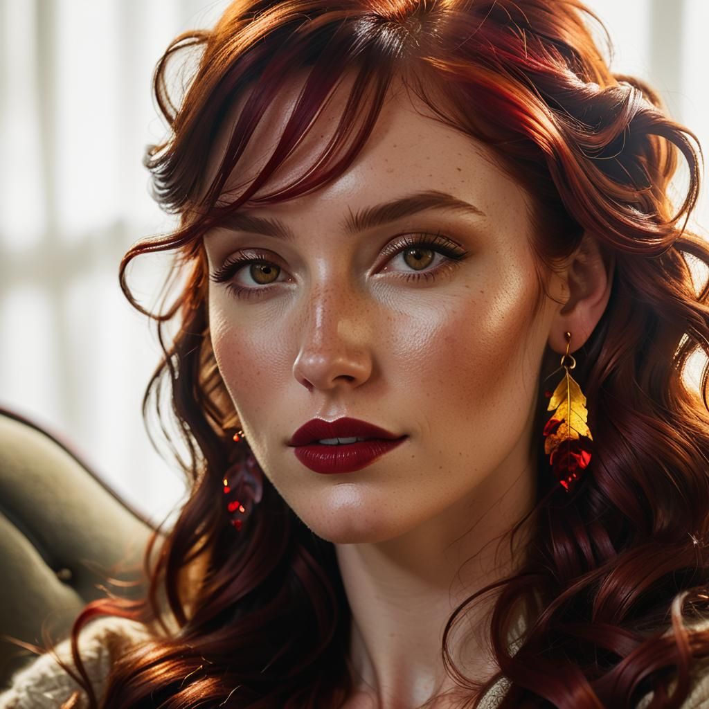 Portrait of Woman with Ruby Earrings in Autumnal Light