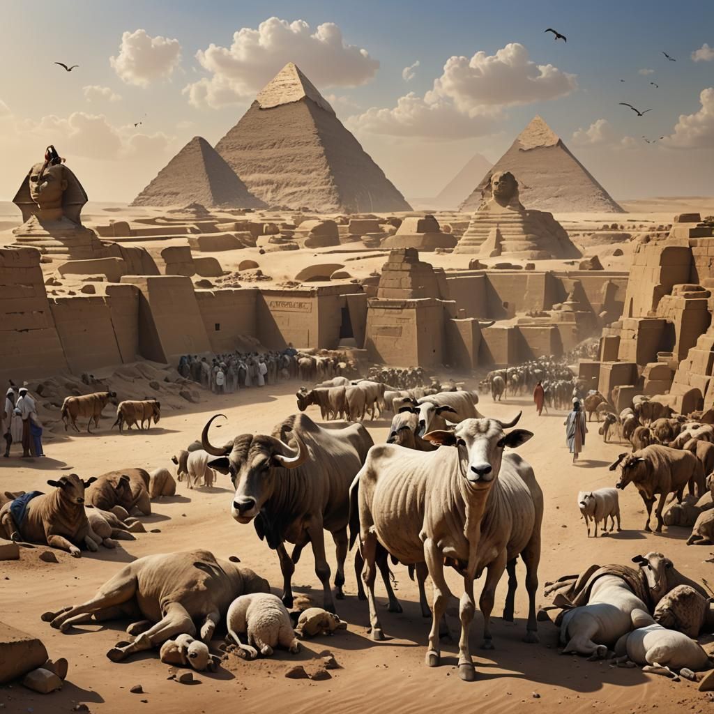 Surreal Scene of Ancient Egypt with Dead Animals